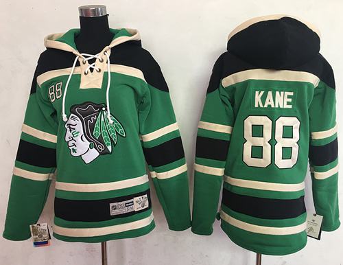 Blackhawks #88 Patrick Kane Green Sawyer Hooded Sweatshirt Stitched Youth NHL Jersey - Click Image to Close